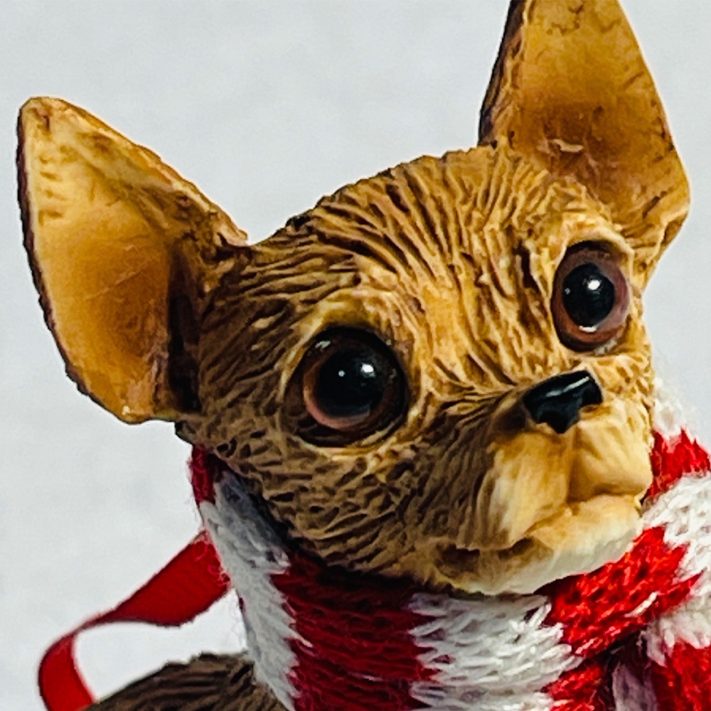 Sandicast Tan CHIHUAHUA with Red and White Christmas Scarf - Picture 5 of 13